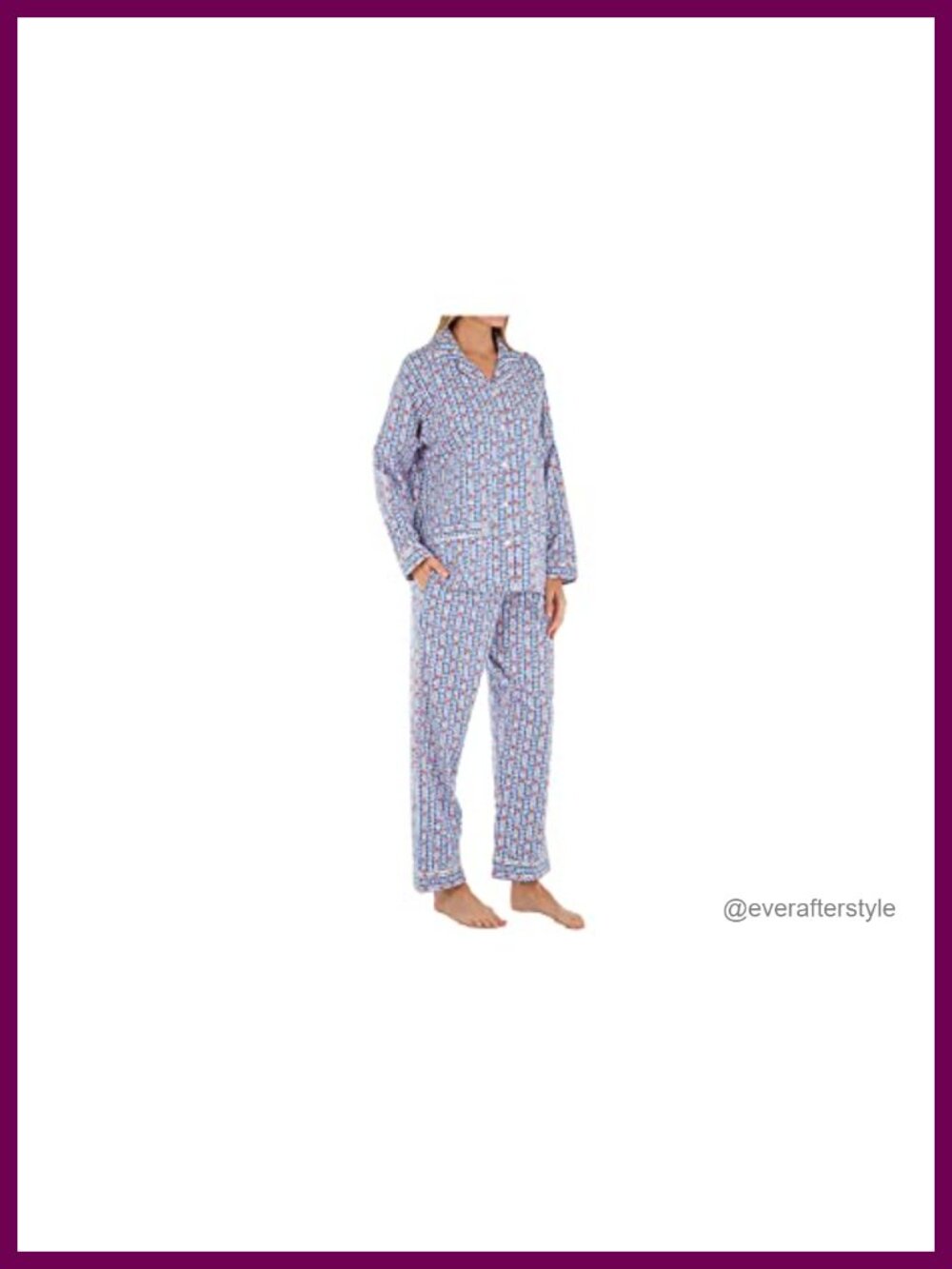 100% Cotton Flannel Pajama Set Long Sleeve Notch Collar 2-Piece PJs